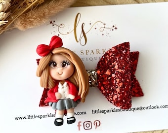 Ready to ship, School bow, girls school bow, red hair bow, red glitter bow, school girl hair bow, gingham bow