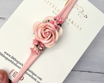 Flower headband, pink flower headband, baby headband, pink headband, photo shoot prop, wedding hair, christening band