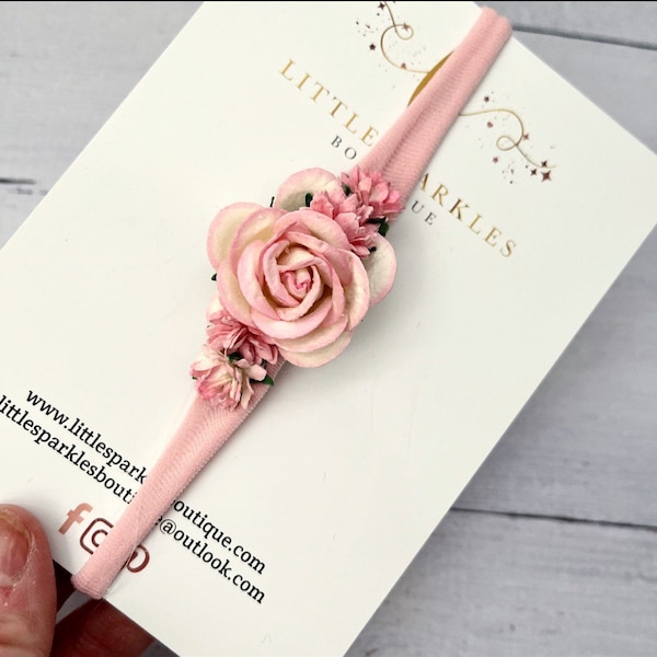 Flower headband, pink flower headband, baby headband, pink headband, photo shoot prop, wedding hair, christening band