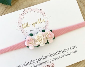 Roze bloemhoofdband, bloemhoofdband, babyhoofdband, pasgeboren hoofdband, fotoshoot prop, bruiloftshaar