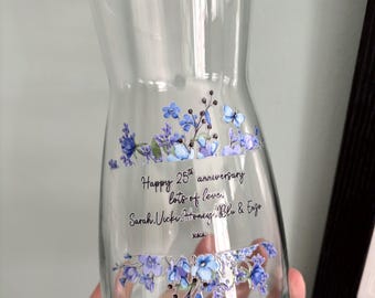 Personalised Floral Anniversary Vase, 25th Anniversary Gift, Custom Names