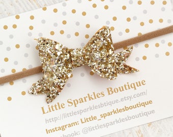 Gold glitter bow, gold hair bow, baby bow, baby/girl hair bow,wedding hair