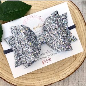 Silver Glitter Bow: Holographic Baby Headband