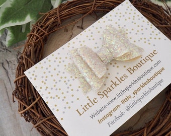 Ivory Glitter Hair Bow, Handmade Fabric Bow