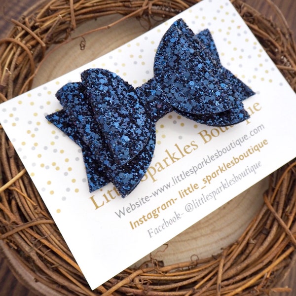 Marineblaue Haarschleife, Baby/Mädchen-Haarschleife, blaue Haarschleife, marineblaue Glitzerschleife, Glitzerschleife, übergroße Haarschleife