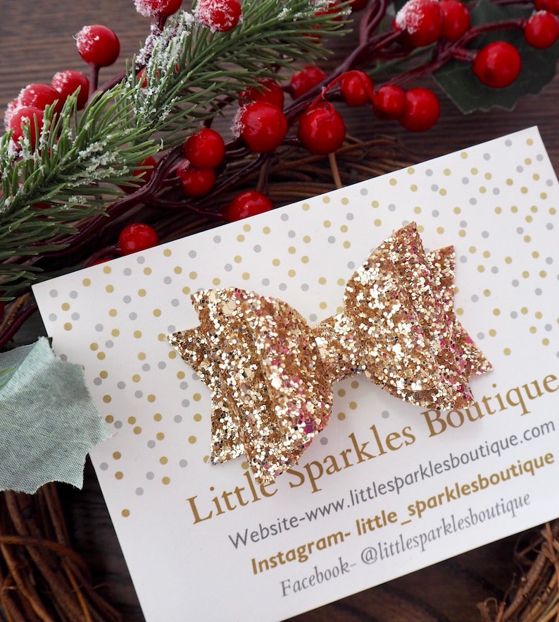 Handmade Gold Glitter Bow: Baby & Girls Hair Accessory image 4