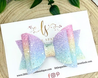 Rainbow Glitter Hair Bow, rainbow hair bow, girls rainbow bow, rainbow glitter bow, girls pink hair bow, purple hair bow