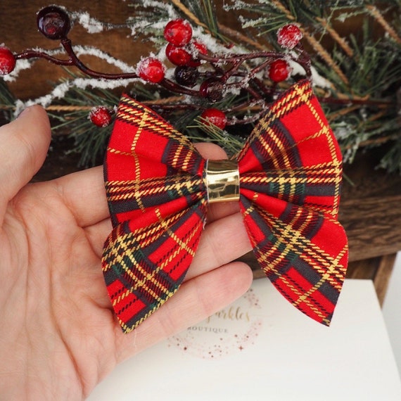 Fiocco da marinaio fatto a mano in tartan rosso: fiocco per capelli  natalizio con glitter dorati