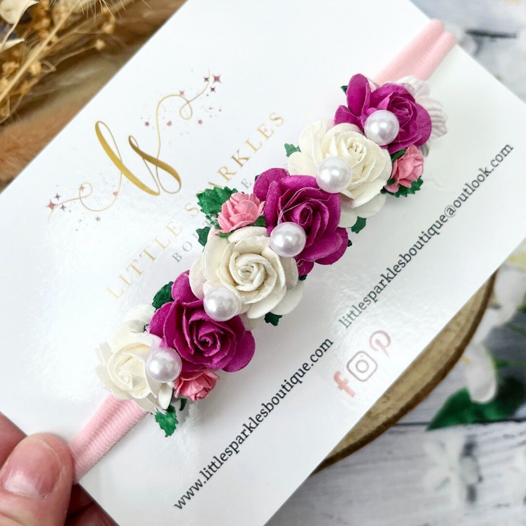 Bunnykins Pearl Pink Floral Stretch Headband main image 1