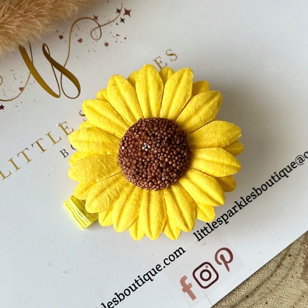 sunflower clip, sunflower hair clip, sunflower fring clip, girls fringe clip