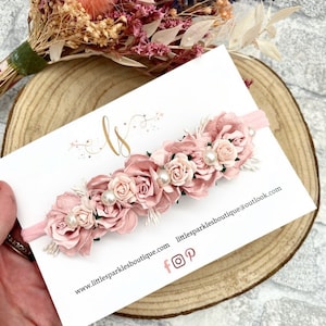 Hoofdband met roze moerbei-papierbloem, donkere bloemen babyfotorekwisiet