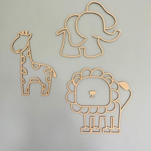 Wooden Safari Animal Wall Decor: Lion, Giraffe, Elephant Nursery Decals