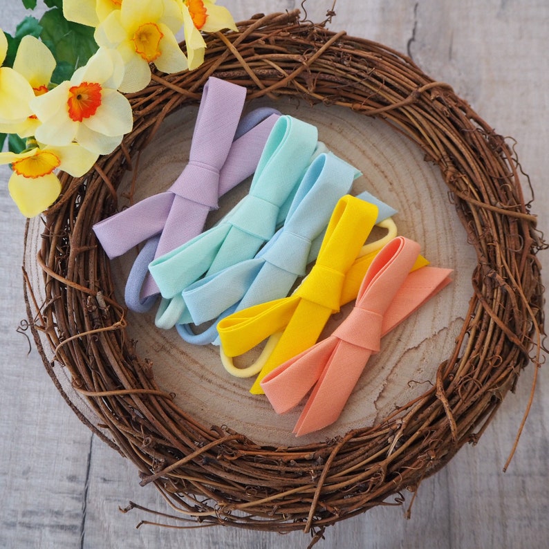 Spring hair bow girls hair bow lilac hair bow blue hair bow baby headband photo shoot prop tie bow