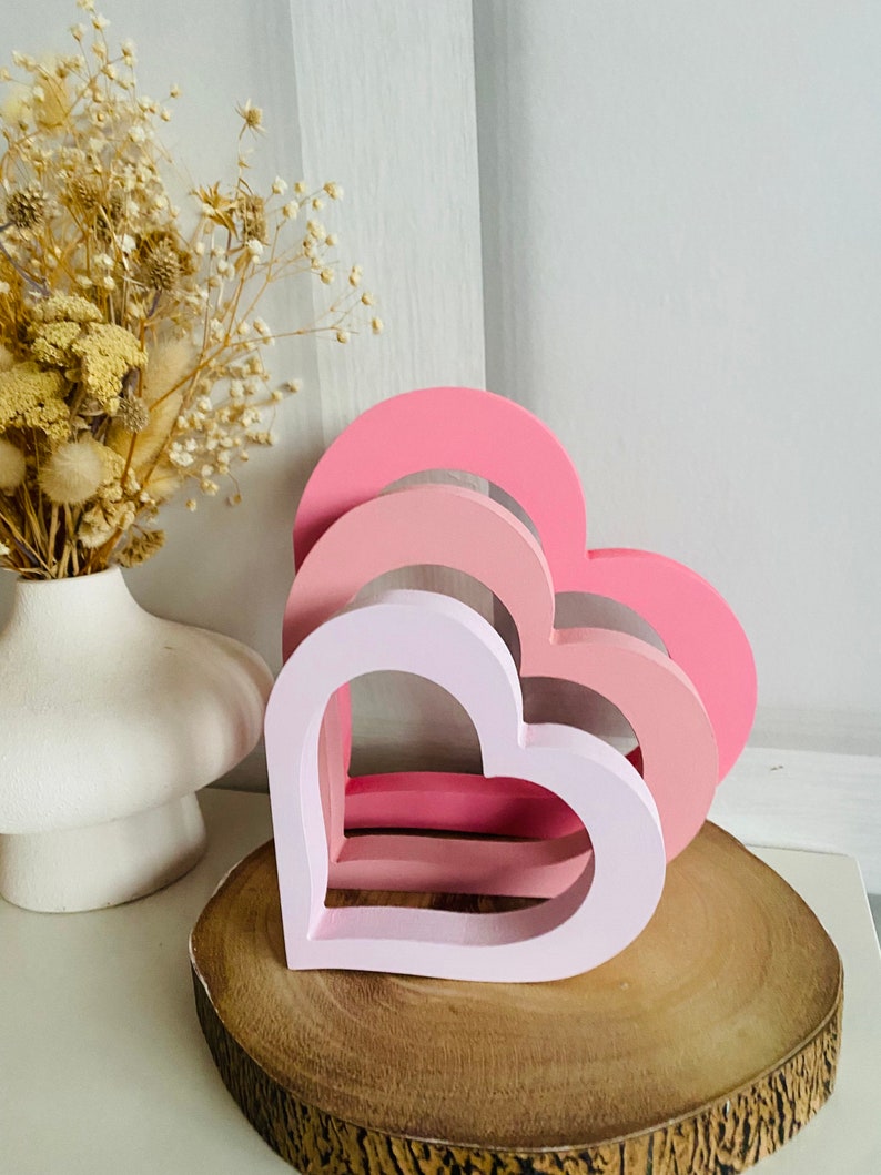 Freestanding wooden hollow heart shape ornament decor any colour girly bedroom shelf decor pink nursery girls room image 3