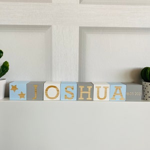 Personalised shades of green wooden name letter blocks cubes stacking nursery decor bedroom accessories baby shower gift ABC newborn custom