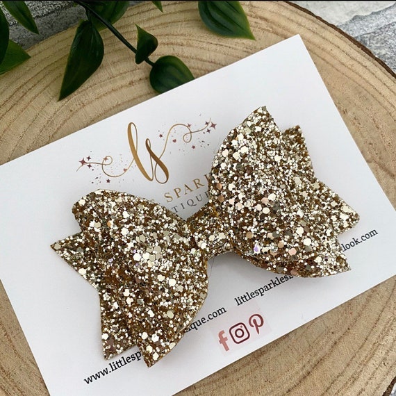 Handmade Gold Glitter Bow: Baby & Girls Hair Accessory