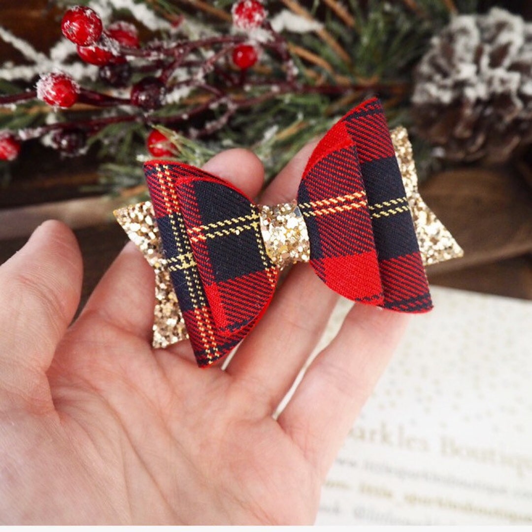 Tartan Hair Bow Plaid Hair Bow Red Hair Bow Gold Glitter Etsy New Zealand