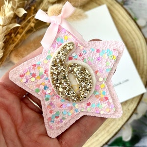 Insignia de cumpleaños con purpurina de arcoíris: accesorio para aplastar pastel, insignia de cumpleaños con purpurina de arcoíris, insignia de cumpleaños con purpurina de arcoíris, insignia de cumpleaños, cumpleaños de niñas
