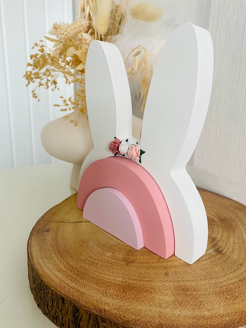 Wooden stacking rainbow bunny ears rabbit girls bedroom decor girls room accessories shelf decor shelfie image 2