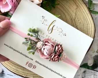 Blumen-Stirnband, rosa Stirnband, Baby-Stirnband, rosa Blumen-Stirnband, altrosa Blumen-Stirnband, Hochzeitshaarband, Taufband