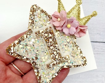 Insignia de cumpleaños con brillantina: accesorio para tarta de cumpleaños hecho a mano con flores de morera