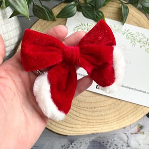 Velvet Santa Hair Bow: Fluffy Edge Christmas Bow