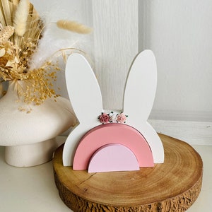 Wooden stacking rainbow bunny ears rabbit girls bedroom decor girls room accessories shelf decor shelfie image 1