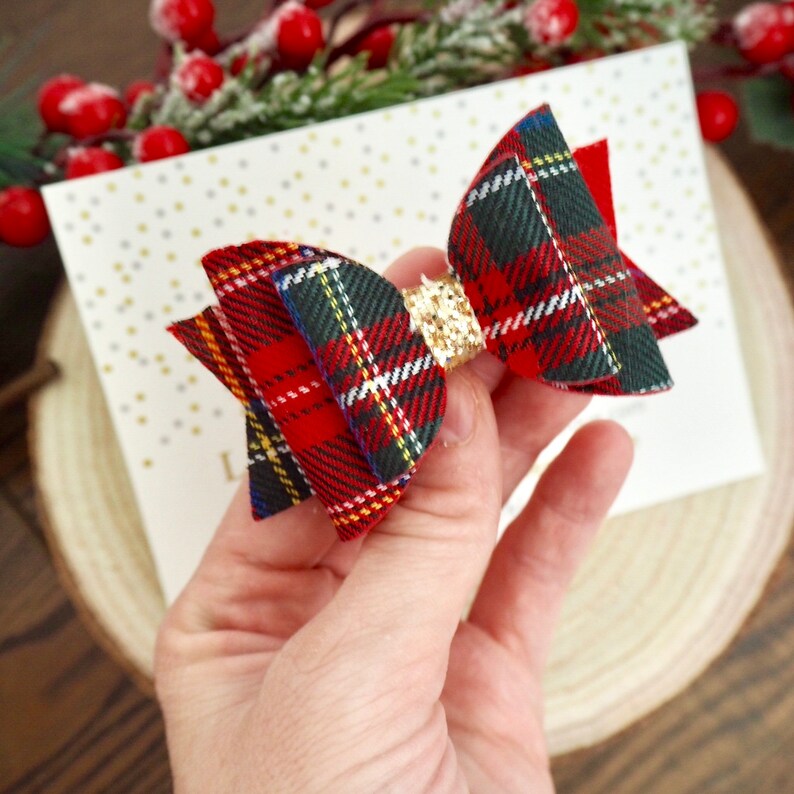 Tartan hair bow baby bow girls hair accessories red tartan bow red hair bow gold hair bow