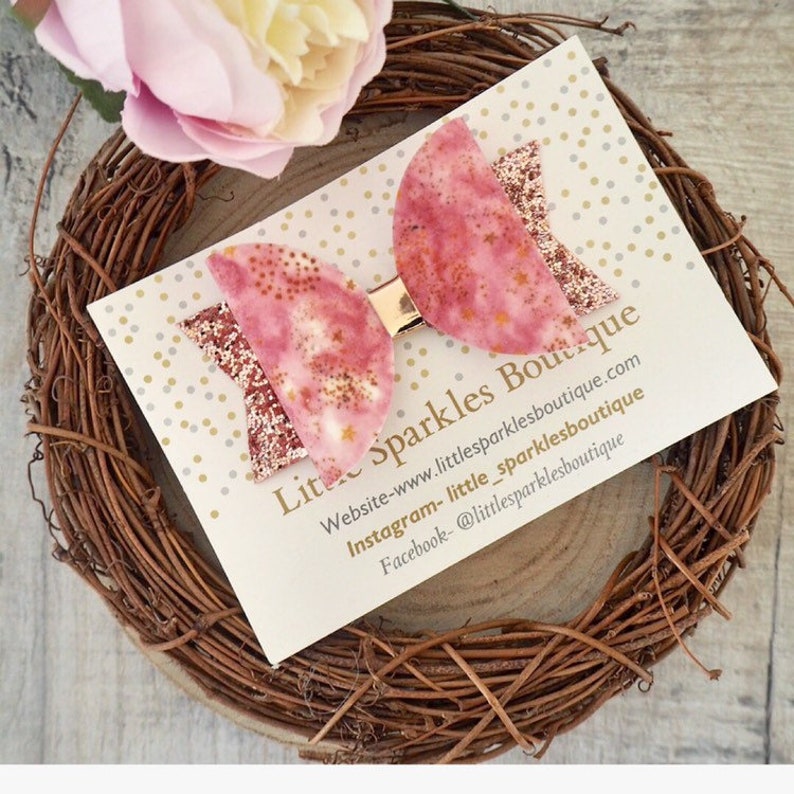 Pink hair bow,rose gold bow rose gold glitter bow star bow large bow oversized bow
