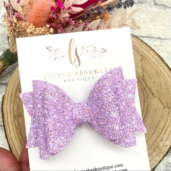 Lilac hair bow, lilac glitter bow, purple glitter bow, girls glitter bow, baby bow