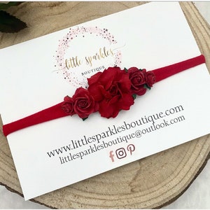 Flower headband, red flower headband, baby headband, Christmas flower headband, Christmas headband, photo shoot prop