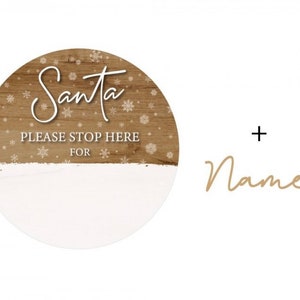 Father Christmas Santa please stop here personalised family children name plaque sign door sign hanging Christmas Xmas Eve image 2