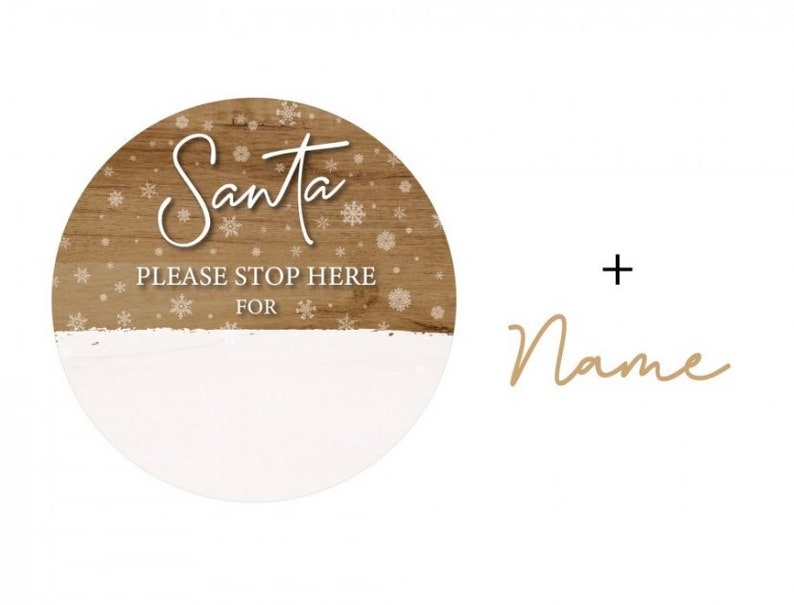 Father Christmas Santa please stop here personalised family children name plaque sign door sign hanging Christmas Xmas Eve image 2