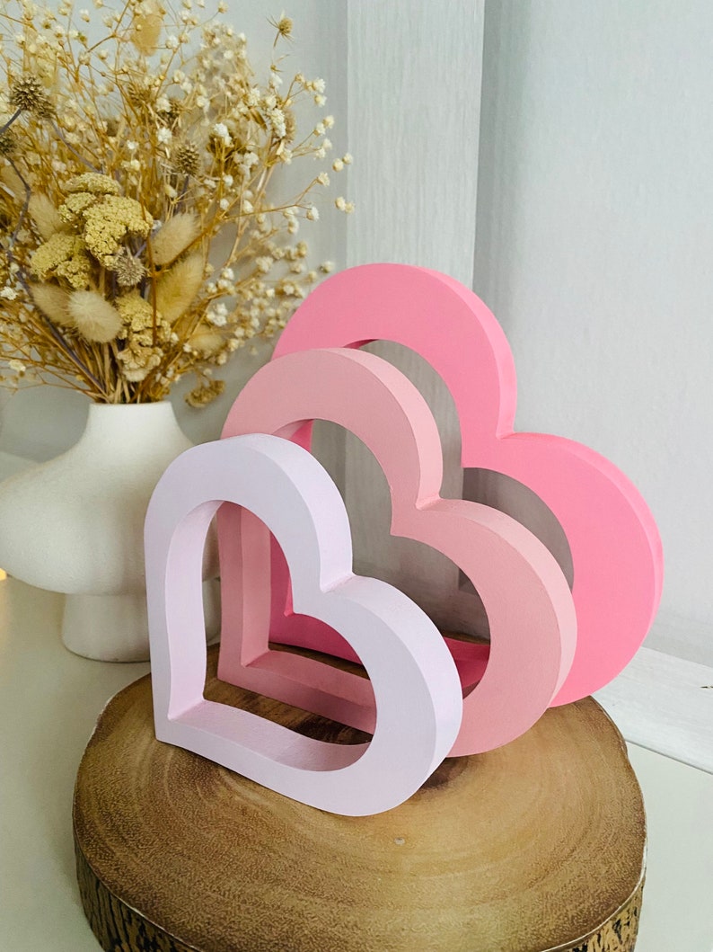 Freestanding wooden hollow heart shape ornament decor any colour girly bedroom shelf decor pink nursery girls room image 2