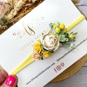Lemon Flower Baby Headband: Handmade Mulberry Paper Flowers