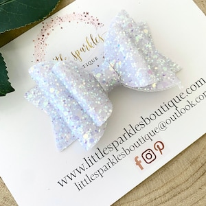Weiß schillernde Glitzer Haarschleife, schimmernde Babyschleife