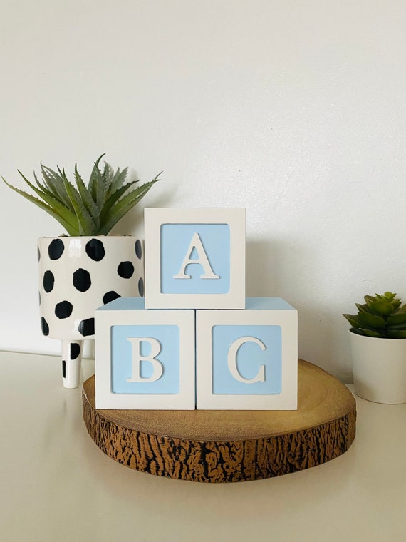 Baby Nursery Blocks, Abc Blocks Shower Decorations Wood Neutral