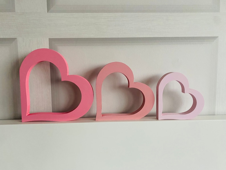 Freestanding wooden hollow heart shape ornament decor any colour girly bedroom shelf decor pink nursery girls room image 4