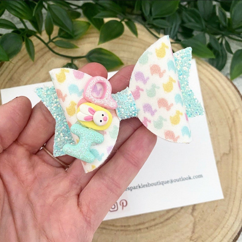 baby bow Easter hair bow bunny bow rabbit hair bow rainbow hair bow pink glitter bow girls glitter bow