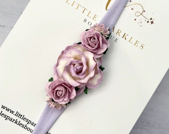 Flower headband, lilac headband, baby headband, purple flower headband, photo shoot prop, wedding hair, christening band