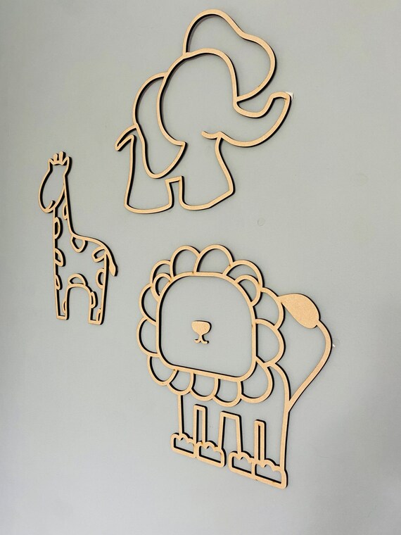 Decalcomanie per decorazioni murali con animali in legno, cameretta dei  bambini, accessori per la camera dei ragazzi, tema safari con animali,  leone giraffa, elefante, decalcomanie da appendere alla parete -  Italia