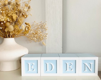 Personalised wooden name baby blocks cubes letter blocks stacking shelf decor nursery bedroom decor baby shower gift present