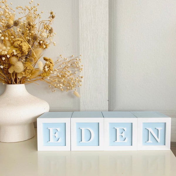 Personalised wooden name baby blocks cubes letter blocks stacking shelf decor nursery bedroom decor baby shower gift present