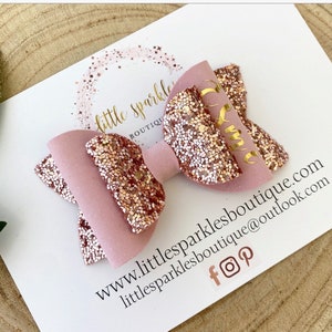 Rose gold glitter bow, rose gold bow, pink hair bow personalised bow, baby bow girls hair accessories, glitter bow, cake smash prop,