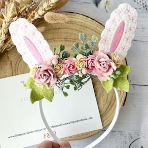 Bunny ears headband, baby headband, flower headband, pink hair bow, photo shoot prop, easter headband,