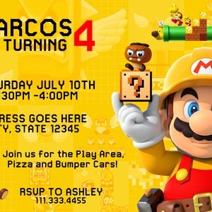 Super Mario Invitation Invitation Danniversaire Super Mario Etsy Super Mario Invitation Invitation Danniversaire Super Mario Etsy