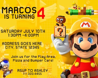 Super Mario Einladung Super Mario Bros Geburtstag Einladung Etsy