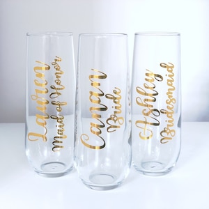 Personalized Stemless Champagne Flute, Bridesmaid Gift, Gift for the Bride, Wedding Champagne Flutes, Personalized Champagne Flute