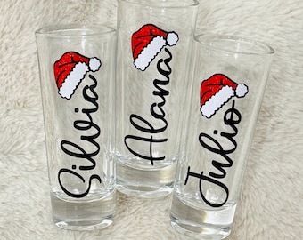 Christmas Shot Glasses Personalized | Holiday shot glasses | Merry Christmas favors | Friends party | Santa Hat shot glasses