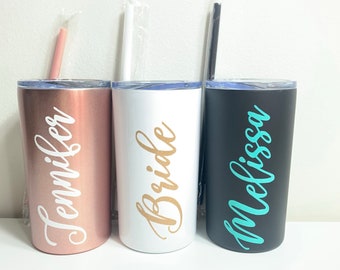 Personalized Stainless Steel Skinny Tumbler, Custom Tumbler Wedding Tumbler Gift Favor Bridesmaid Tumbler kid flower girl mrs cup
